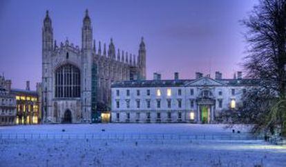 La capilla del King's College de Cambridge, en una vista con nieve.