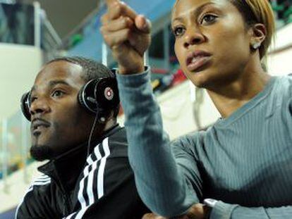 Sanya Richards-Ross y Justin Gatlin, en la sesión de entrenamiento previa a los campeonatos del mundo de Estambul