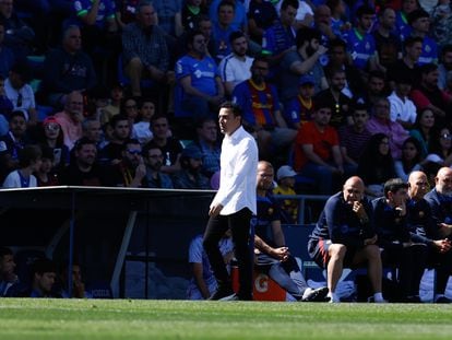 Xavi, en la banda del campo del Getafe, el pasado domingo en partido de Liga.