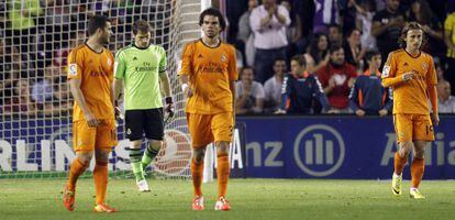Nacho, Pepe, Casillas y Modric, cabizbajos tras recibir el gol del empate