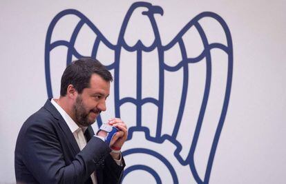 El ministro del Interior italiano, Matteo Salvini, este miércoles en un encuentro con empresarios en Moscú.