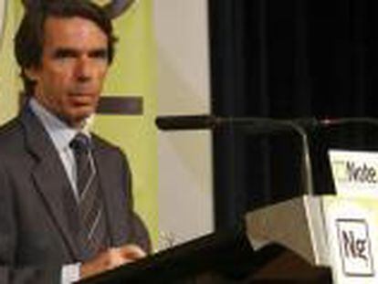 El ex presidente del Gobierno José María Aznar, durante su intervención en la convención Kárate Inmobiliario, de Noteges, hoy en Madrid
