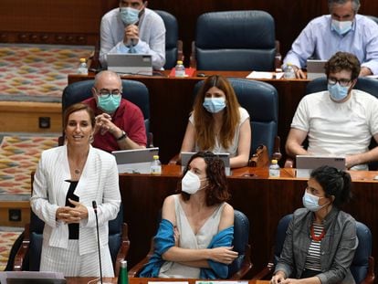 La portavoz de Más Madrid, Mónica García, interviene en el pleno en la Asamblea de Madrid.