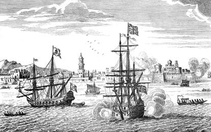 Ilustración de una batalla naval entre un barco británico y una nave de Manila, en 1742.