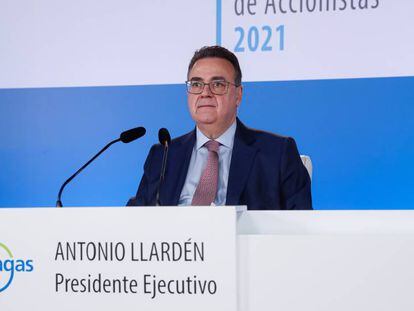 Antonio Llardén, presidente de Enagás, en la junta general de accionistas de la compañía, este jueves.