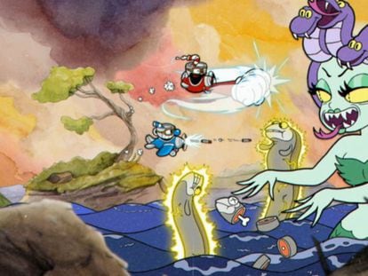 Imagen del videojuego 'Cuphead', con animación tradicional a mano, fondos de acuarela y grabaciones originales de jazz.