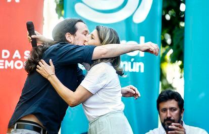 Pablo Iglesias y Yolanda Díaz, en un acto electoral en Ferrol en mayo de 2019.