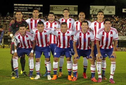 Los jugadores de la selección de Paraguay en un partido amistoso