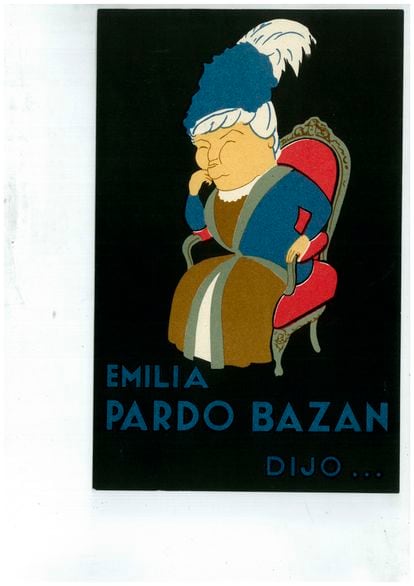 Caricatura de Pardo Bazán publicada en los años veinte para publicidad de los laboratorios E. Boizot.