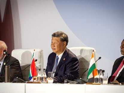Los líderes de Brasil, China y Sudáfrica, en la XV cumbre de los BRICS, en Johanesburgo (Sudáfrica) el pasado 24 de agosto.