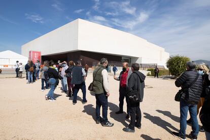 Varias personas en la cola del Auditorio de Castellón. 