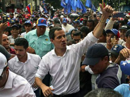 Juan Guaidó, durante la concentración de este sábado en Caracas.