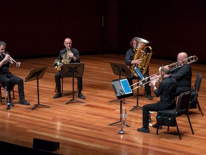 Una imagen del grupo Spanish Brass, durante un concierto en Madrid en marzo de 2021.