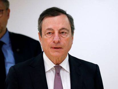 El presidente del BCE, Mario Draghi, este lunes en Bruselas.