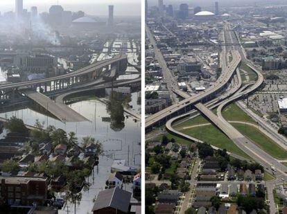Las áreas de Mid City y Palmetto, inundadas en 2005 y ahora.