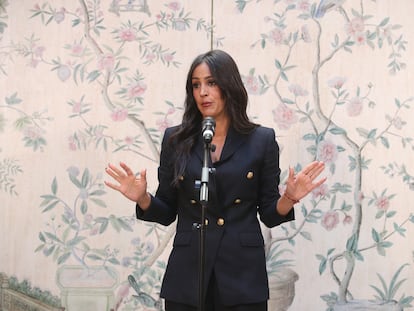 Begoña Villacís comparece en rueda de prensa en el hotel Urso de Madrid, este miércoles.