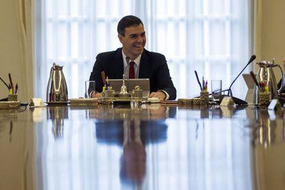 Pedro Sánchez, presidente del Gobierno, el viernes en el consejo de ministros