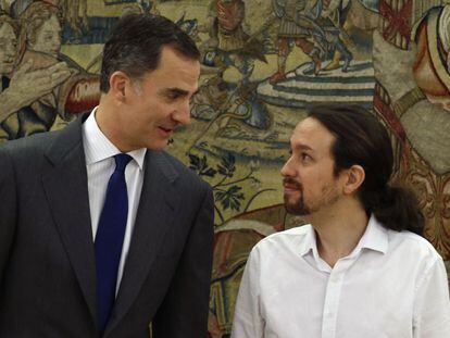El rei Felip VI rep el líder de Podem, Pablo Iglesias, aquest divendres.