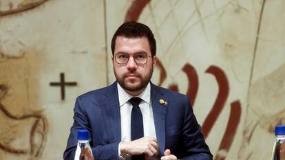 El presidente de la Generalitat Pere Aragonès durante la reunión semanal del Govern.