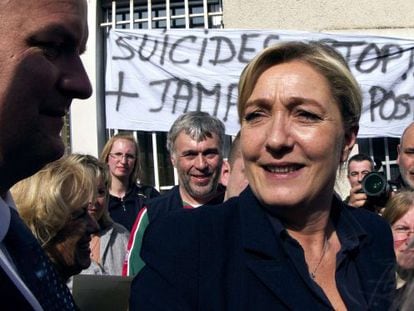 Marine Le Pen, l&iacute;der del Frente Nacional, hoy en campa&ntilde;a. 