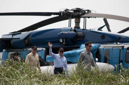 El presidente Ma de Taiwan a su llegada al islote Pengjia.