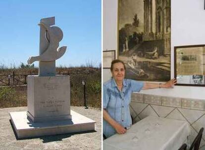 Monumento de Pasolini en Lido de Ostia (izquierda), y la dueña de la <i>trattoria</i> donde cenó por última vez el director.