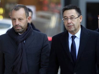 Sandro Rosell y Josep Maria Bartomeu se dirigen a los juzgados.