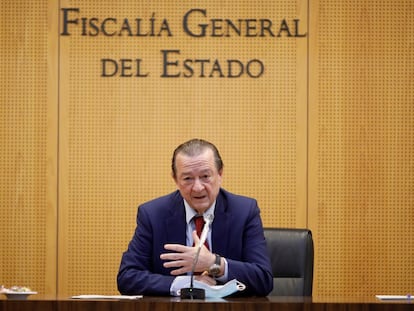 El fiscal coordinador de Seguridad Vial, Bartolomé Vargas, durante la rueda de prensa este jueves en la sede de la Fiscalía en Madrid.