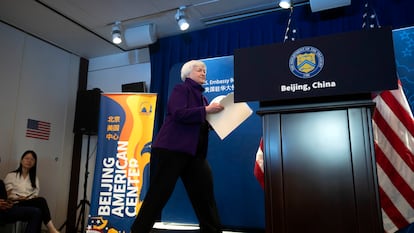 La secretaria del Tesoro de Estados Unidos, Janet Yellen, en un acto en Pekín.
