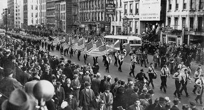 Desfile del partido nazi estadounidense en Nueva York en 1939.