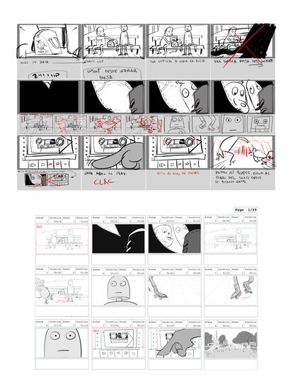 Comparación entre el 'storyboard' de José Luis Ágreda y la posterior animática.
