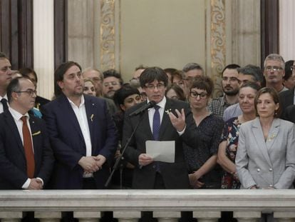 Puigdemont, Junqueras, i Forcadell, al Parlament.