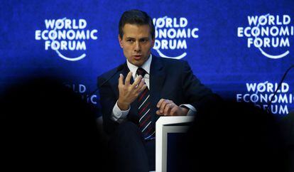 Pena Nieto en una conferencia en el Foro Econ&oacute;mico Mundial en Davos. 