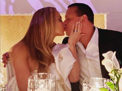 Jennifer Lopez y Alex Rodriguez, durante su fiesta de compromiso.