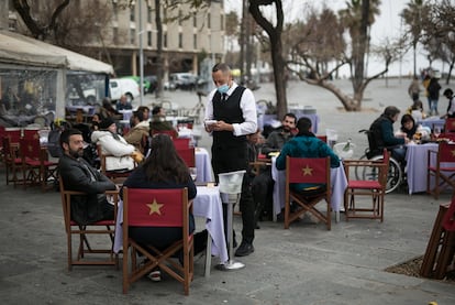 Terraza de un bar en Barcelona el pasado 4 de febrero.