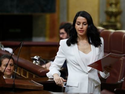 La presidenta de Cs, Inés Arrimadas, en el Congreso, este miércoles.