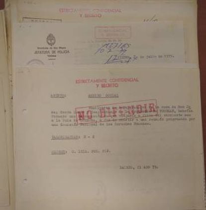 Documento de la Mesa Delincuentes Subversivos, legajo N° 14413, referido a la visita de la CIDH a Buenos Aires.