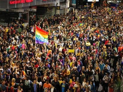 Manifestación en apoyo de la comunidad LGBT en Montevideo (Uruguay).