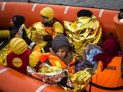 Refugiados rescatados en la isla de griega de Lesbos.