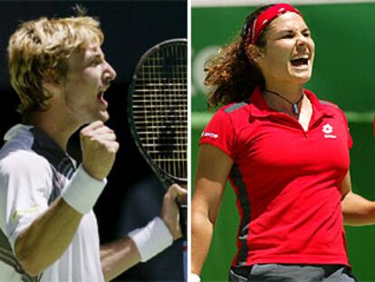 Juan Carlos Ferrero y Virginia Ruano, felices tras sus triunfos, ayer, en los octavos de final.