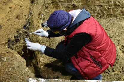 Excavaciones en la cueva de Bacho Kiro, Bulgaria.