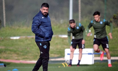 Gennaro Gattuso, durante la última sesión de entrenamiento del Nápoles.