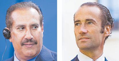 El jeque catarí Al Thani, accionista de El Corte Inglés, y el presidente y consejero delegado de Deutsche Bank en España, Antonio Rodríguez-Pina.