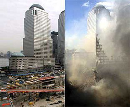 Vista del World Trade Center antes y después del 11-S.