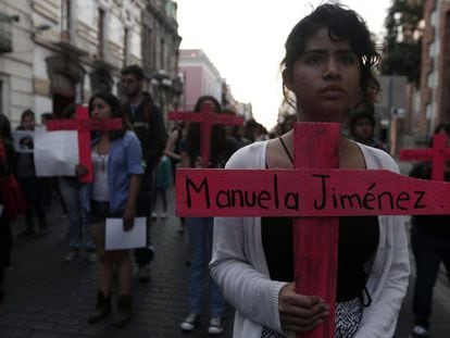Protesta contra los feminicidios en Puebla, el a&ntilde;o pasado.