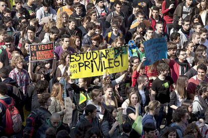 La manifestación estudiantil del pasado miércoles en Barcelona.