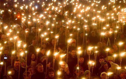 La 'noche de las antorchas', una marcha organizada por EKRE en Tallin (Estonia), el 24 de febrero de 2019.