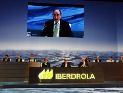 El presidente de Iberdrola, Ignacio Sánchez Galán, en la junta de accionistas de la compañía eléctrica.