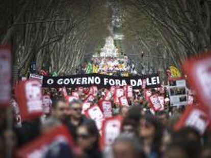 Manifestaci&oacute;n convocada por los sindicatos de CGTP y STAL contra las medidas de austeridad del gobierno, en Lisboa, Portugal. 