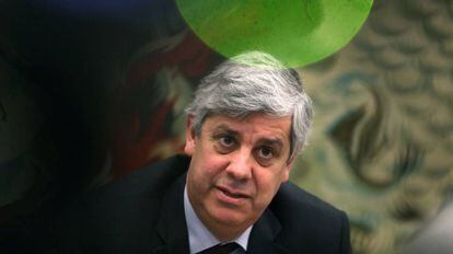 El presidente del Eurogrupo, Mário Centeno, en Lisboa.